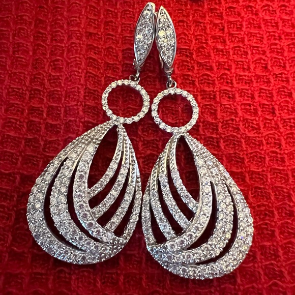 Silver CZ drop earrings - Picture 4 of 6
